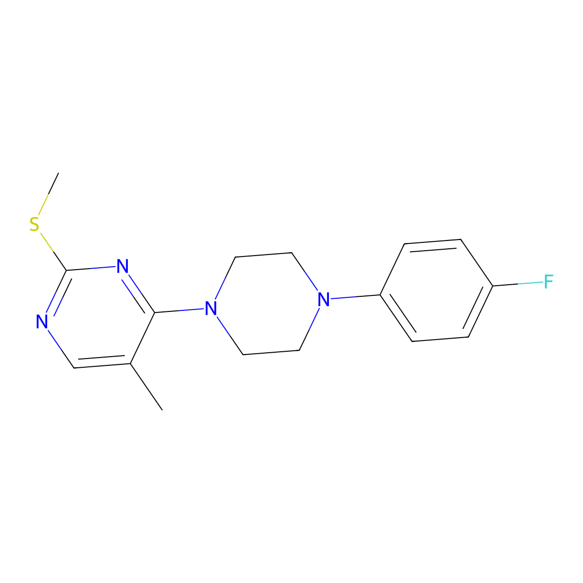 4-[4-(4-Fluorophenyl)piperazin-1-yl]-5-methyl-2-(methylsulfanyl)pyrimidine molecular structure, CAS 2640882-30-8