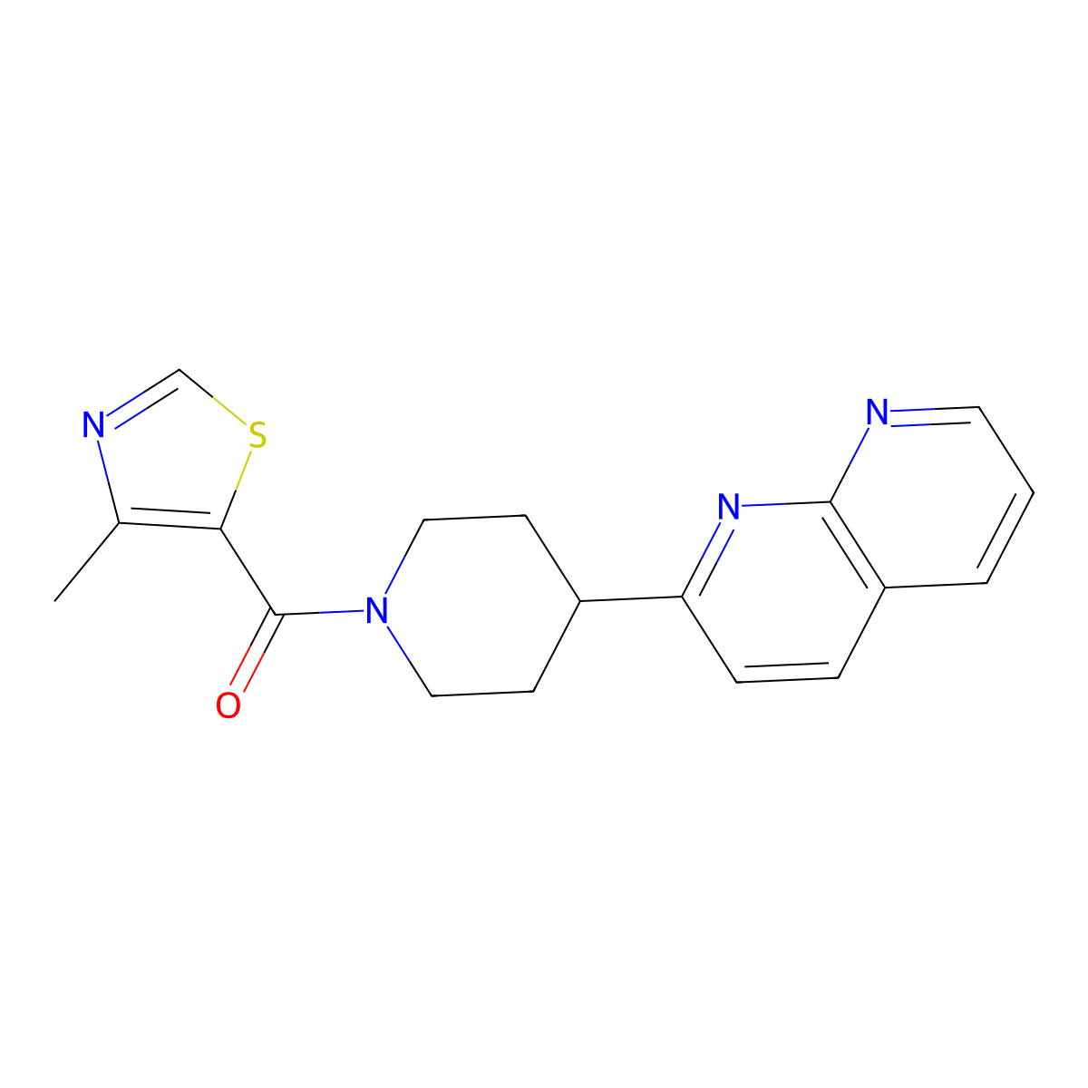 2-[1-(4-Methyl-1,3-thiazole-5-carbonyl)piperidin-4-yl]-1,8-naphthyridine molecular structure, CAS 2640882-34-2