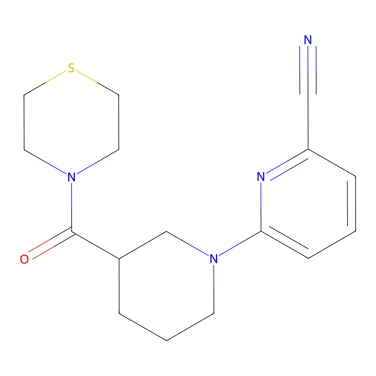6-[3-(Thiomorpholine-4-carbonyl)piperidin-1-yl]pyridine-2-carbonitrile molecular structure, CAS 2640882-43-3