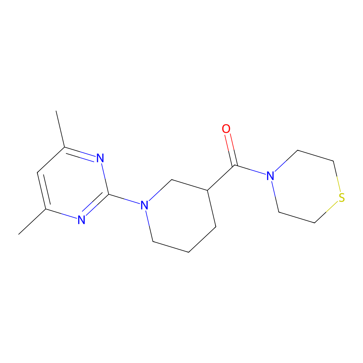 4-[1-(4,6-Dimethylpyrimidin-2-yl)piperidine-3-carbonyl]thiomorpholine molecular structure, CAS 2640882-44-4