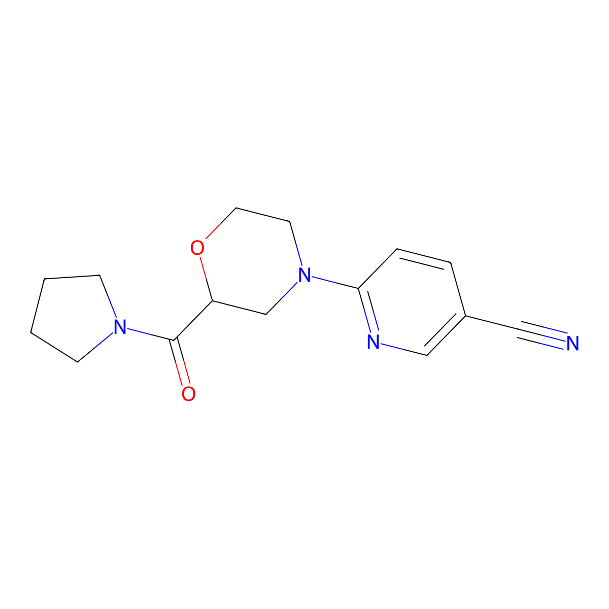 6-[2-(Pyrrolidine-1-carbonyl)morpholin-4-yl]pyridine-3-carbonitrile molecular structure, CAS 2640882-47-7