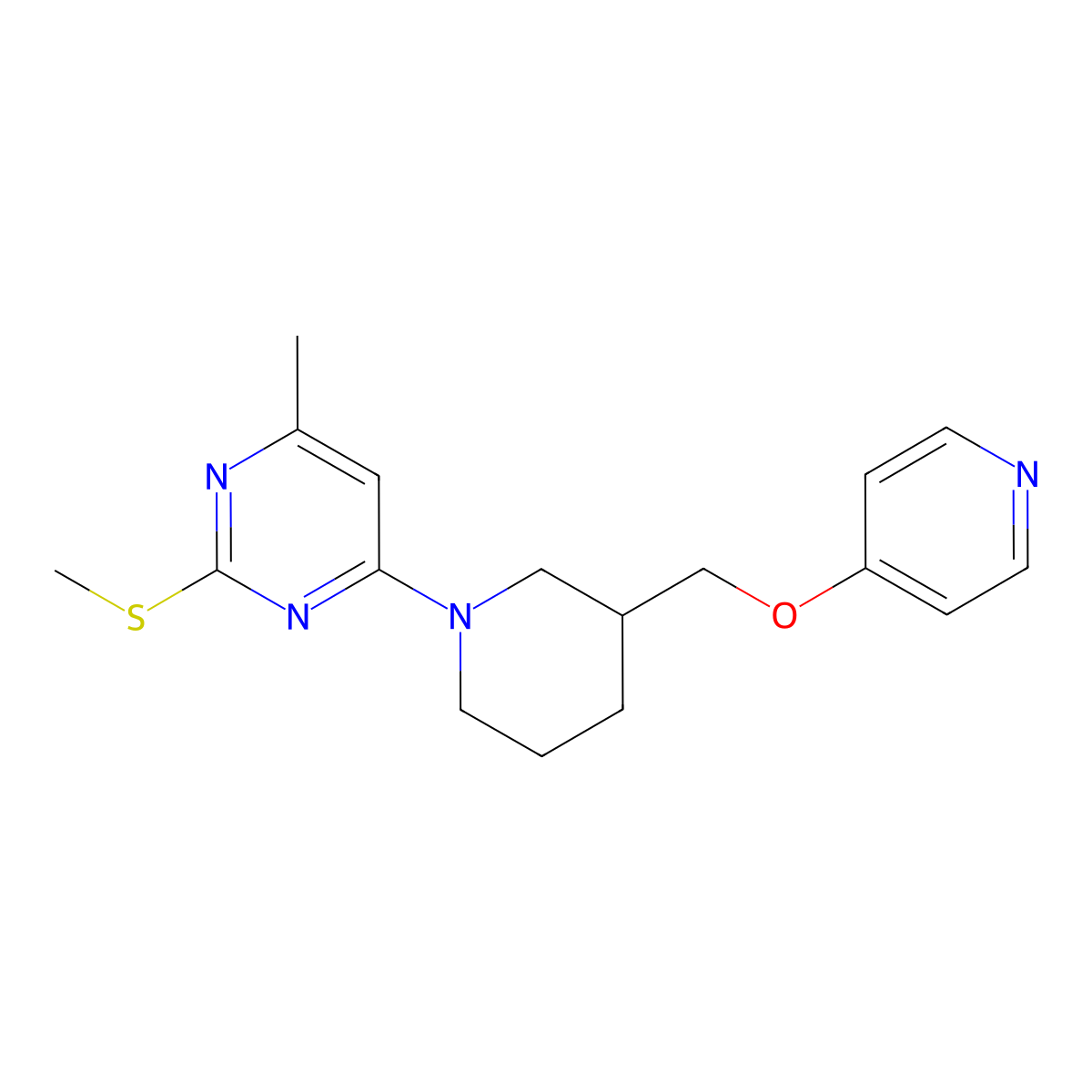 4-Methyl-2-(methylsulfanyl)-6-{3-[(pyridin-4-yloxy)methyl]piperidin-1-yl}pyrimidine molecular structure, CAS 2640882-48-8