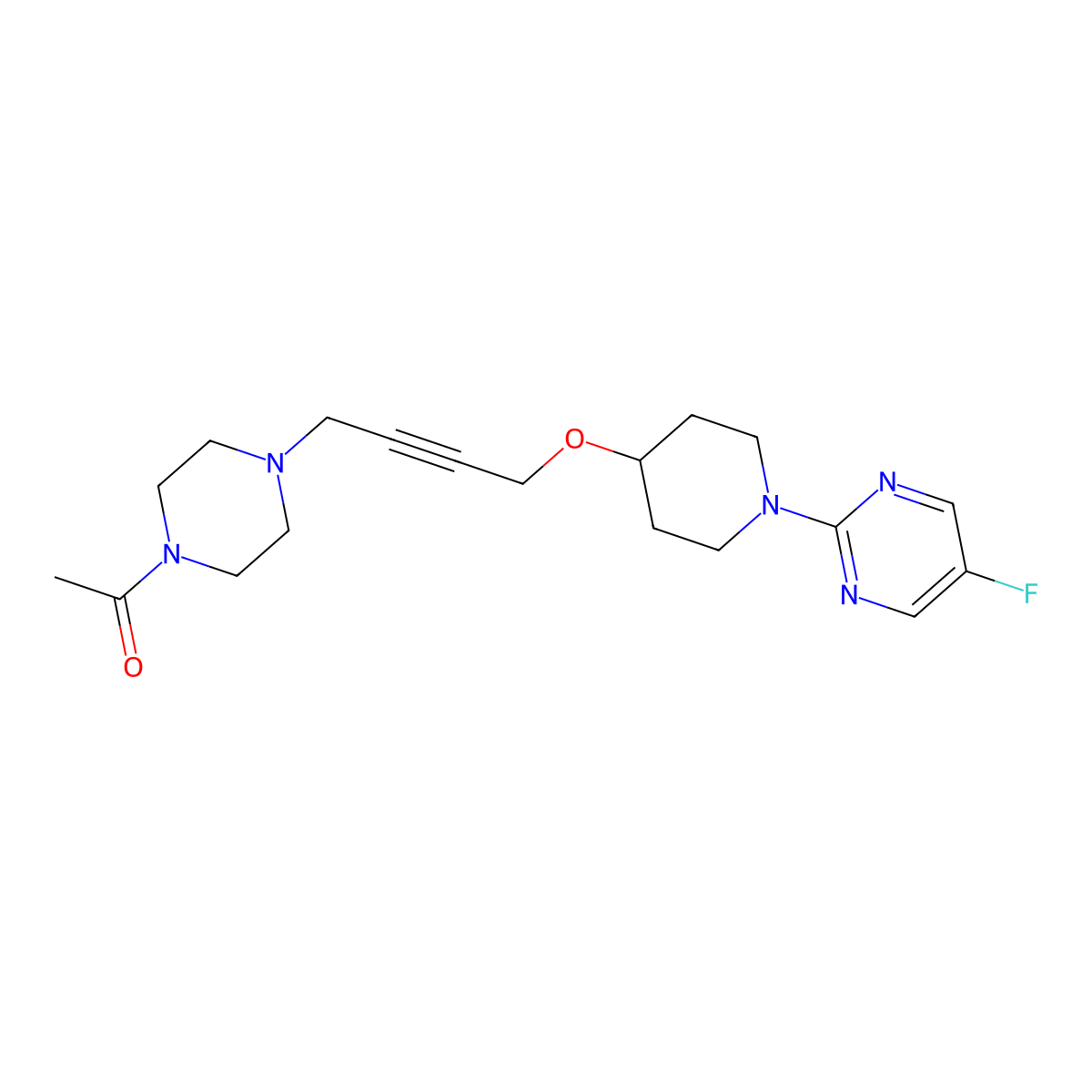 1-[4-(4-{[1-(5-Fluoropyrimidin-2-yl)piperidin-4-yl]oxy}but-2-yn-1-yl)piperazin-1-yl]ethan-1-one molecular structure, CAS 2640882-53-5
