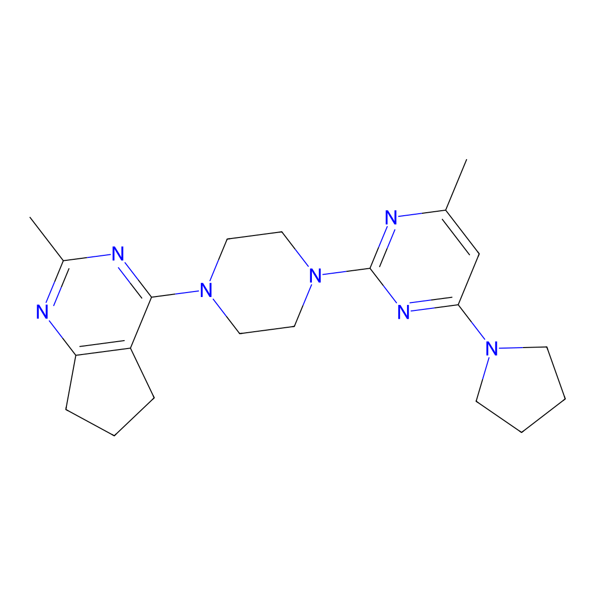 4-methyl-2-(4-{2-methyl-5H,6H,7H-cyclopenta[d]pyrimidin-4-yl}piperazin-1-yl)-6-(pyrrolidin-1-yl)pyrimidine molecular structure, CAS 2640882-55-7