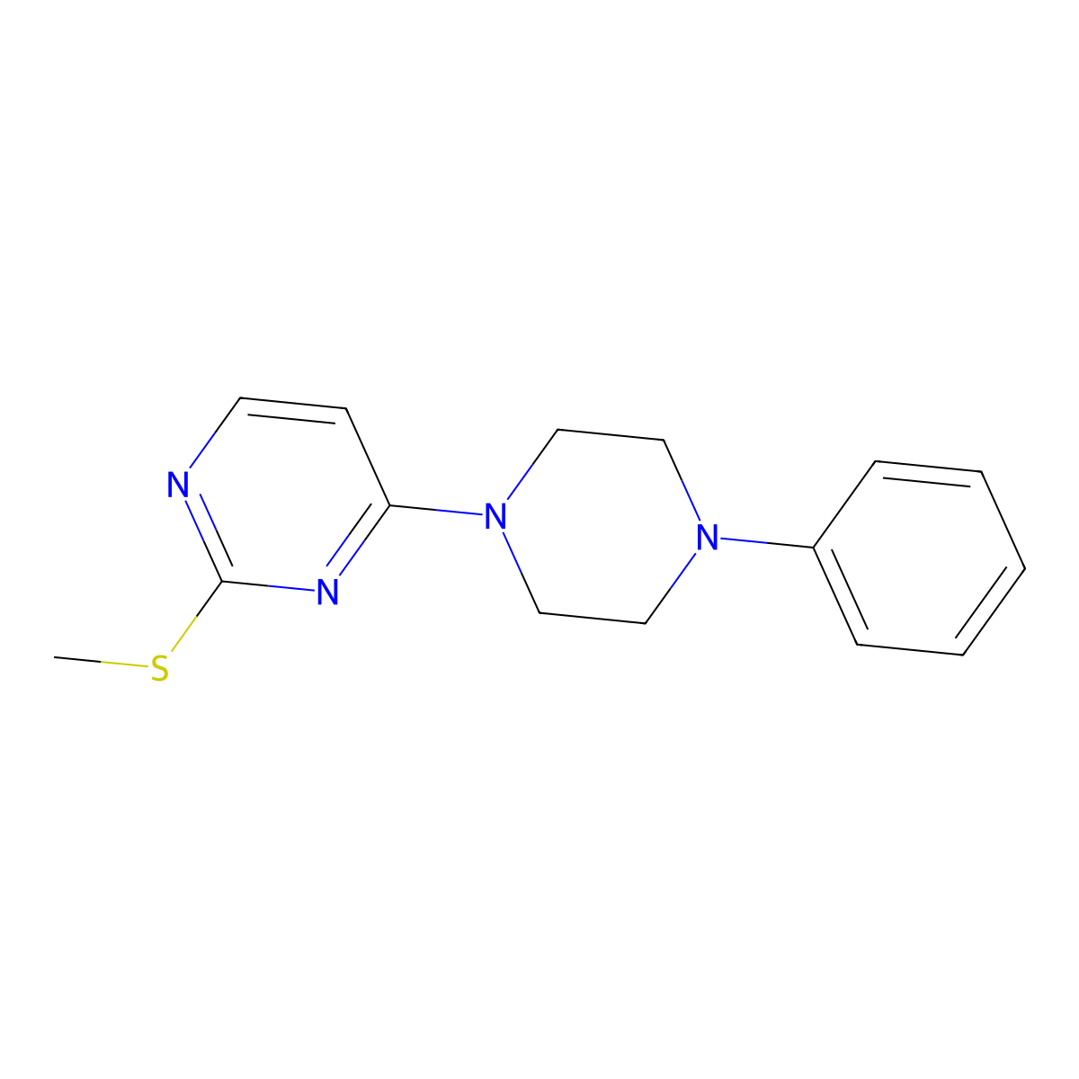 2-(Methylsulfanyl)-4-(4-phenylpiperazin-1-yl)pyrimidine molecular structure, CAS 2640882-57-9