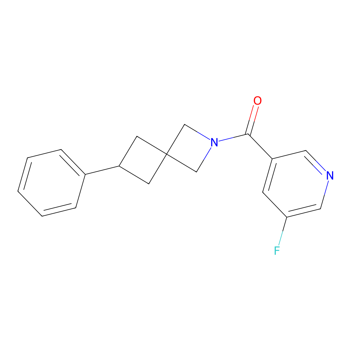 2-(5-Fluoropyridine-3-carbonyl)-6-phenyl-2-azaspiro[3.3]heptane molecular structure, CAS 2640884-70-2
