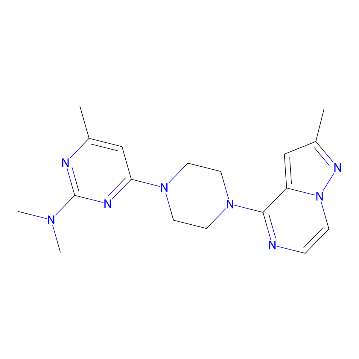 N,N,4-trimethyl-6-(4-{2-methylpyrazolo[1,5-a]pyrazin-4-yl}piperazin-1-yl)pyrimidin-2-amine molecular structure, CAS 2640884-72-4