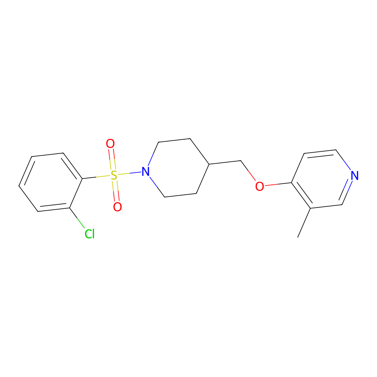 4-{[1-(2-Chlorobenzenesulfonyl)piperidin-4-yl]methoxy}-3-methylpyridine molecular structure, CAS 2640884-78-0
