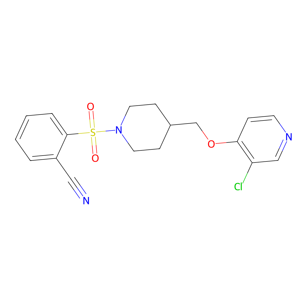 2-[(4-{[(3-Chloropyridin-4-yl)oxy]methyl}piperidin-1-yl)sulfonyl]benzonitrile molecular structure, CAS 2640884-79-1