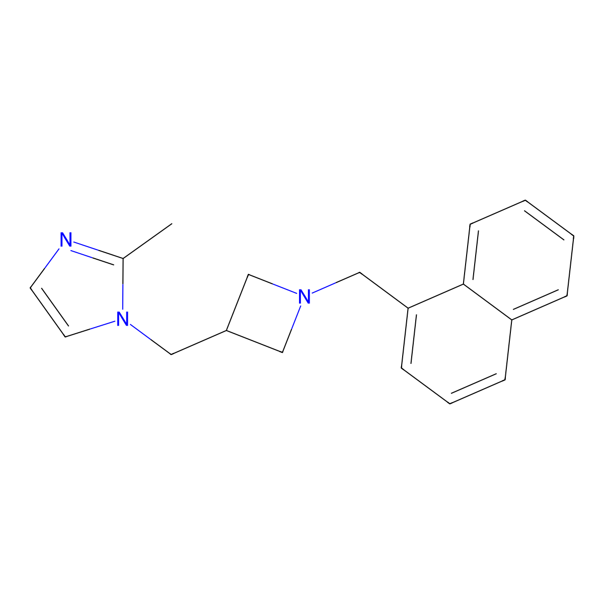 2-methyl-1-({1-[(naphthalen-1-yl)methyl]azetidin-3-yl}methyl)-1H-imidazole molecular structure, CAS 2640884-80-4