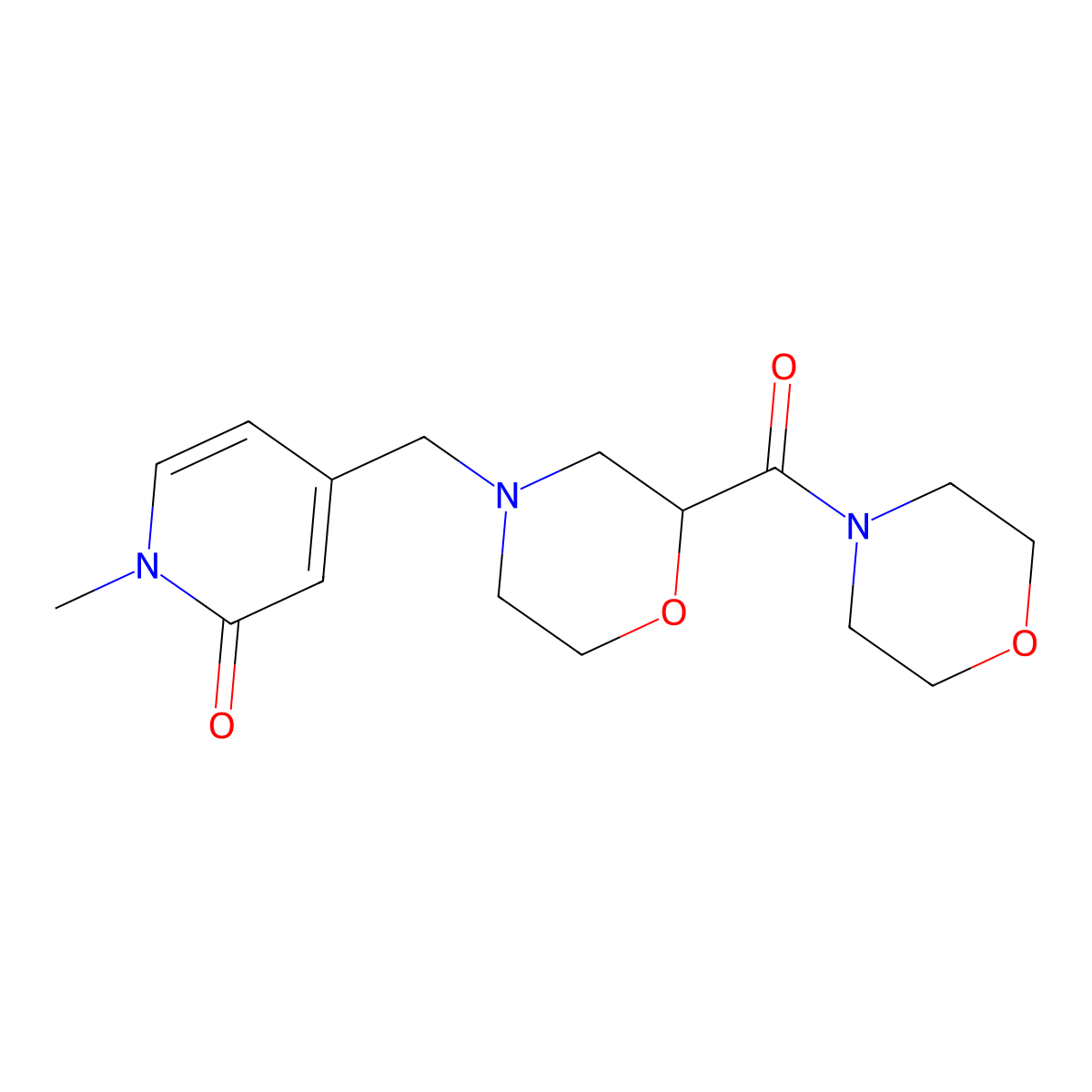 1-Methyl-4-{[2-(morpholine-4-carbonyl)morpholin-4-yl]methyl}-1,2-dihydropyridin-2-one molecular structure, CAS 2640884-84-8
