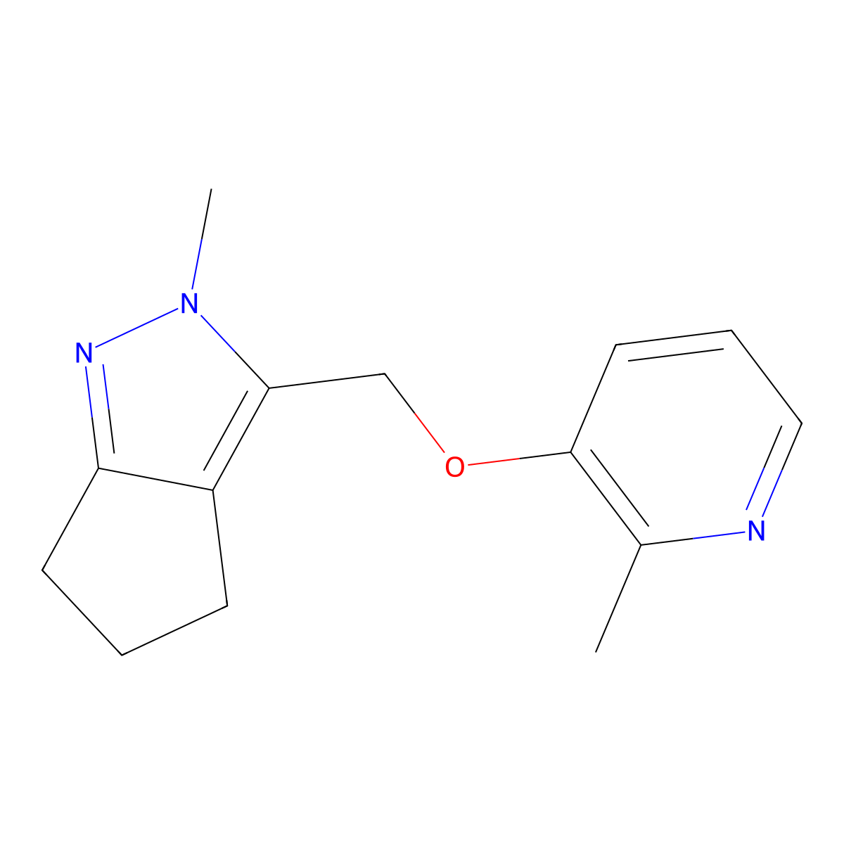 2-methyl-3-({2-methyl-2H,4H,5H,6H-cyclopenta[c]pyrazol-3-yl}methoxy)pyridine molecular structure, CAS 2640884-86-0
