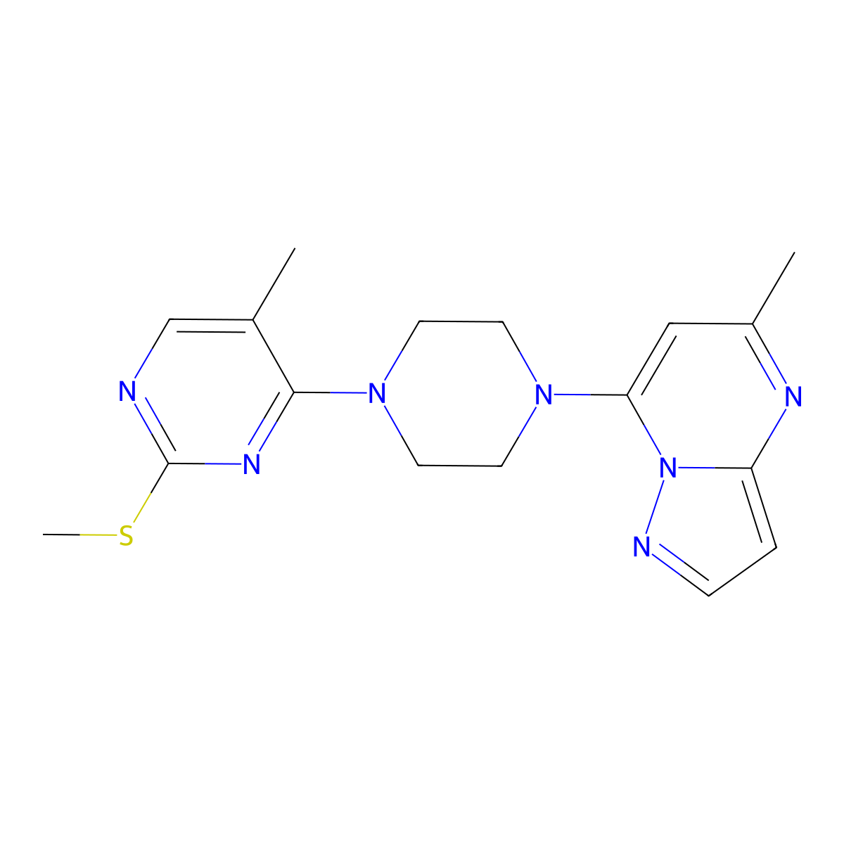 5-Methyl-4-(4-{5-methylpyrazolo[1,5-a]pyrimidin-7-yl}piperazin-1-yl)-2-(methylsulfanyl)pyrimidine molecular structure, CAS 2640884-88-2