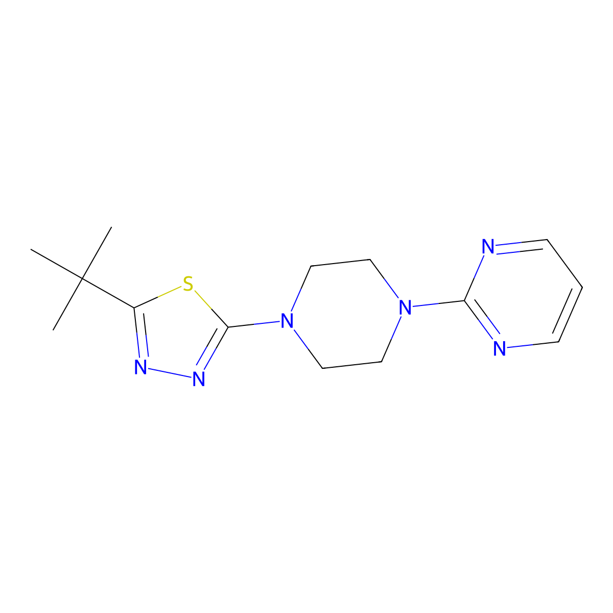 2-[4-(5-Tert-butyl-1,3,4-thiadiazol-2-yl)piperazin-1-yl]pyrimidine molecular structure, CAS 2640884-89-3