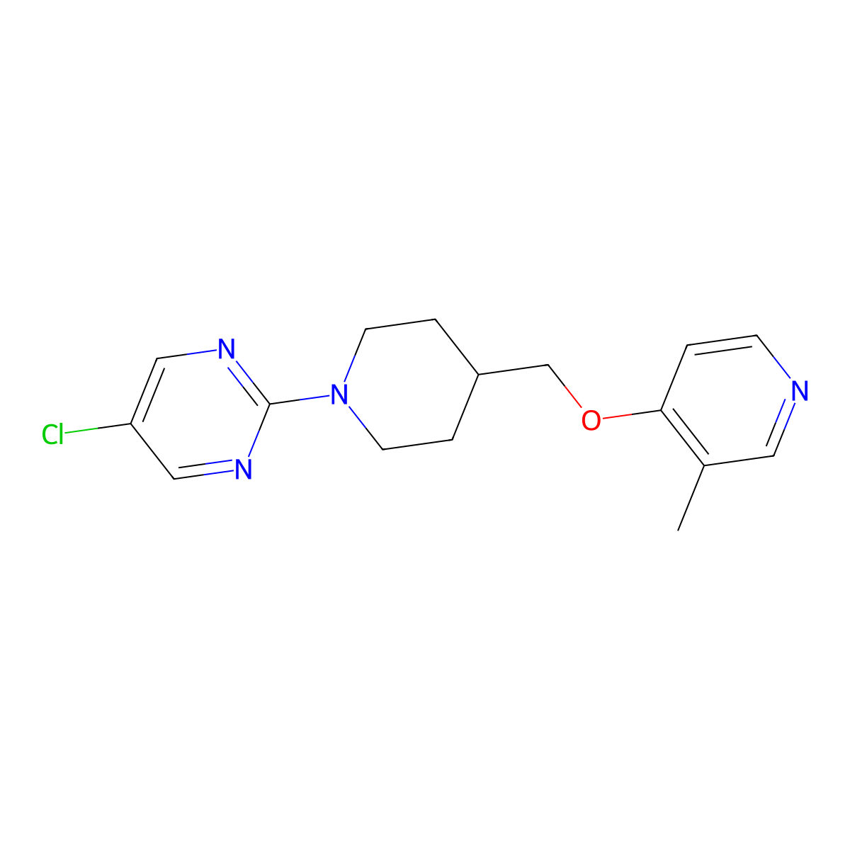 5-Chloro-2-(4-{[(3-methylpyridin-4-yl)oxy]methyl}piperidin-1-yl)pyrimidine molecular structure, CAS 2640884-95-1