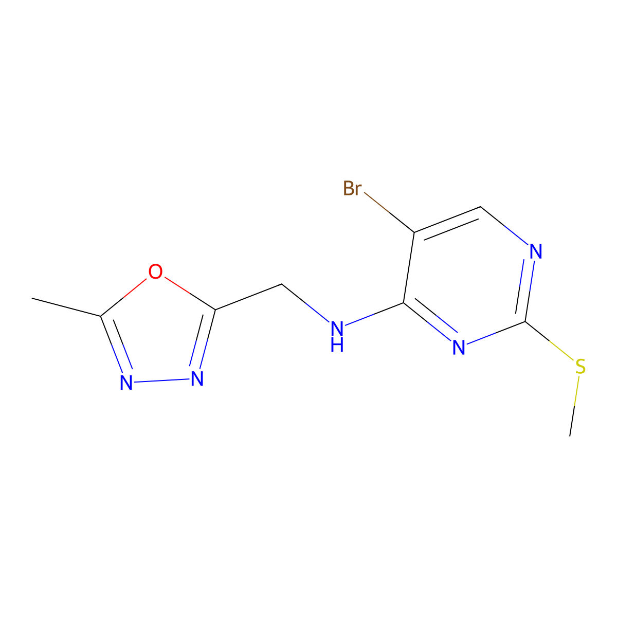 5-bromo-N-[(5-methyl-1,3,4-oxadiazol-2-yl)methyl]-2-(methylsulfanyl)pyrimidin-4-amine molecular structure, CAS 2640884-97-3