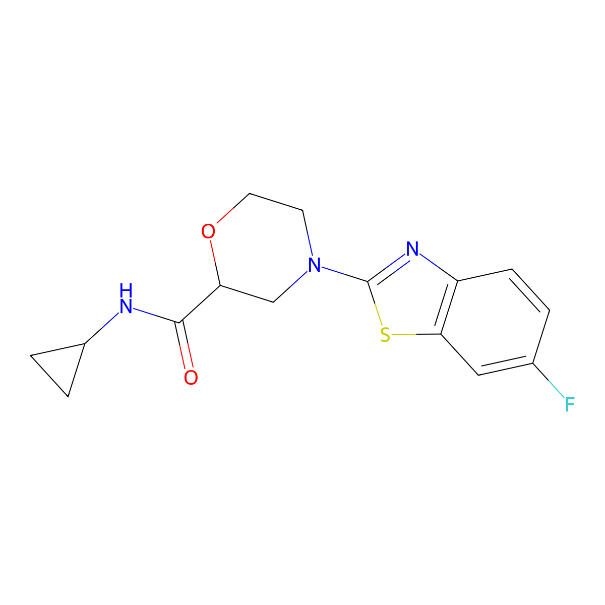 N-cyclopropyl-4-(6-fluoro-1,3-benzothiazol-2-yl)morpholine-2-carboxamide molecular structure, CAS 2640884-99-5