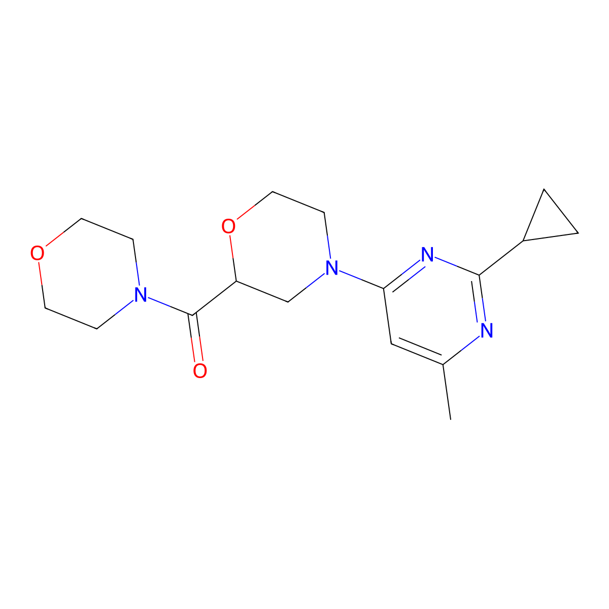 4-(2-Cyclopropyl-6-methylpyrimidin-4-yl)-2-(morpholine-4-carbonyl)morpholine molecular structure, CAS 2640885-00-1