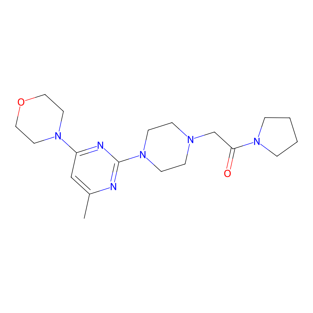2-{4-[4-Methyl-6-(morpholin-4-yl)pyrimidin-2-yl]piperazin-1-yl}-1-(pyrrolidin-1-yl)ethan-1-one molecular structure, CAS 2640885-04-5