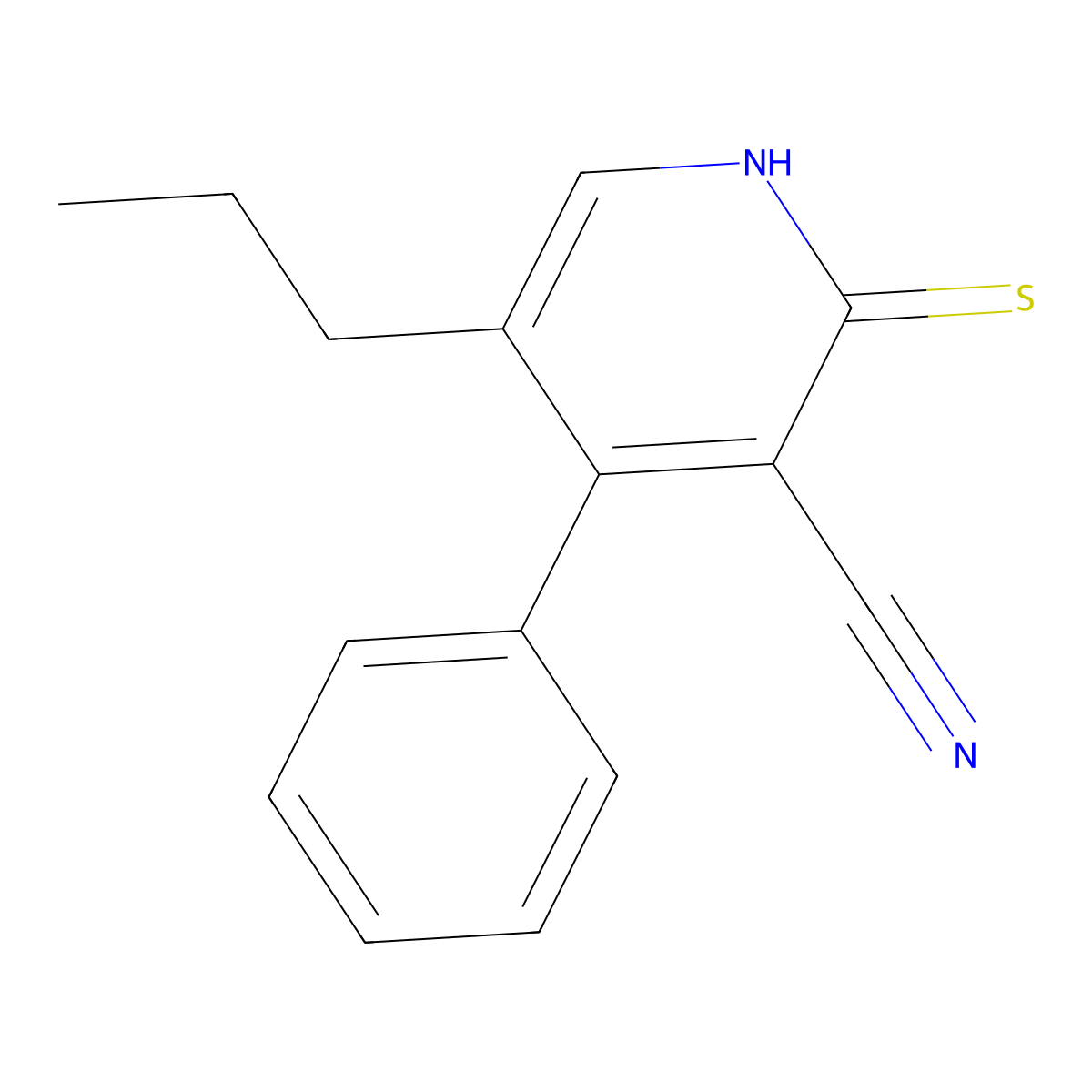 4-Phenyl-5-propyl-2-sulfanylidene-1,2-dihydropyridine-3-carbonitrile molecular structure, CAS 2640885-07-8