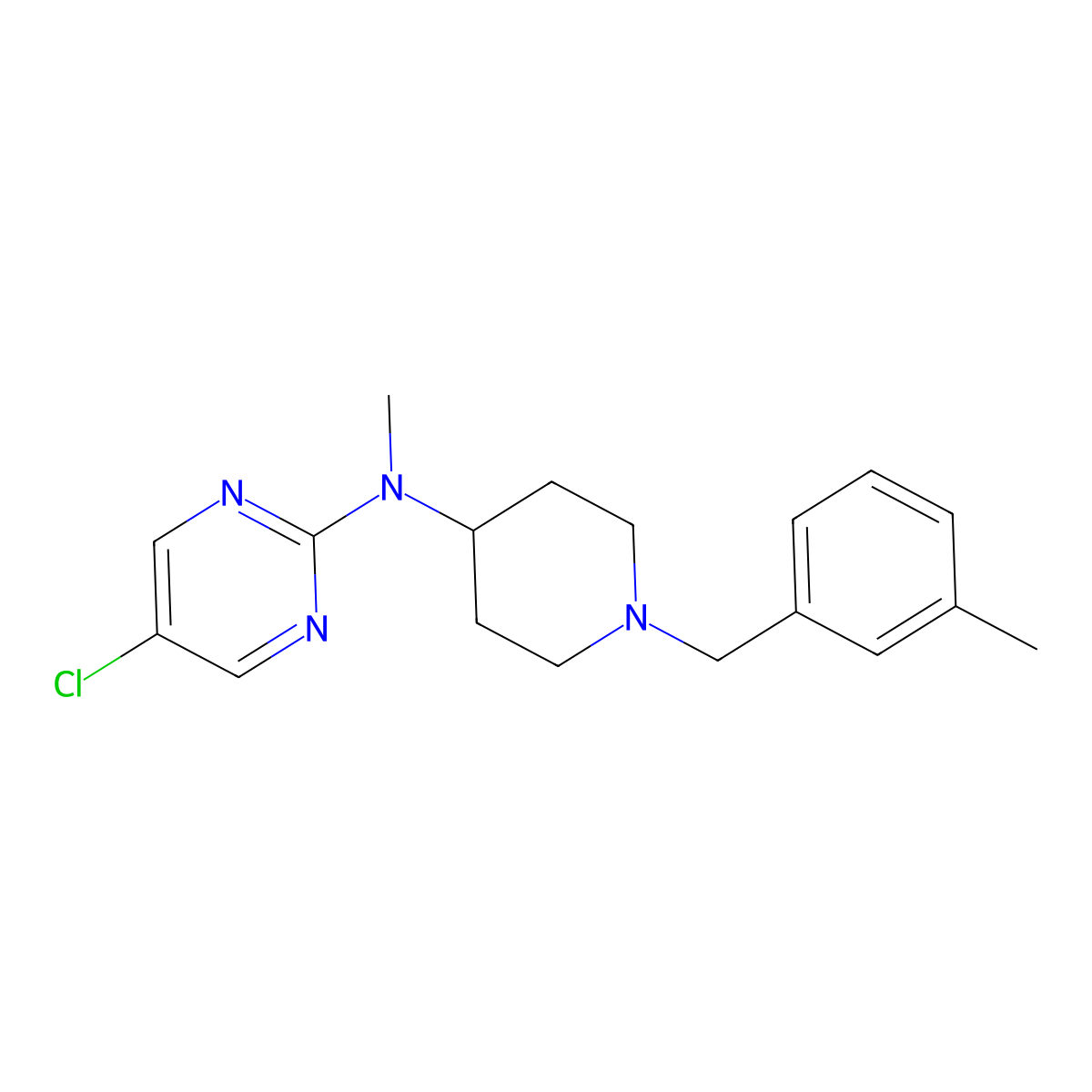 5-chloro-N-methyl-N-{1-[(3-methylphenyl)methyl]piperidin-4-yl}pyrimidin-2-amine molecular structure, CAS 2640885-10-3