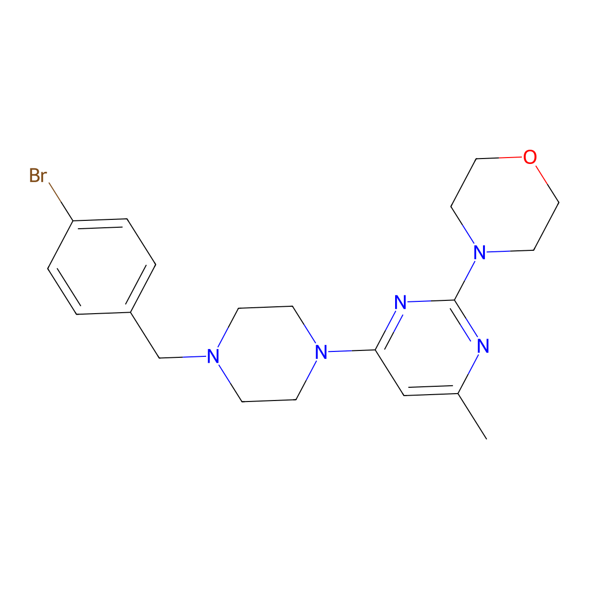 4-(4-{4-[(4-Bromophenyl)methyl]piperazin-1-yl}-6-methylpyrimidin-2-yl)morpholine molecular structure, CAS 2640885-16-9