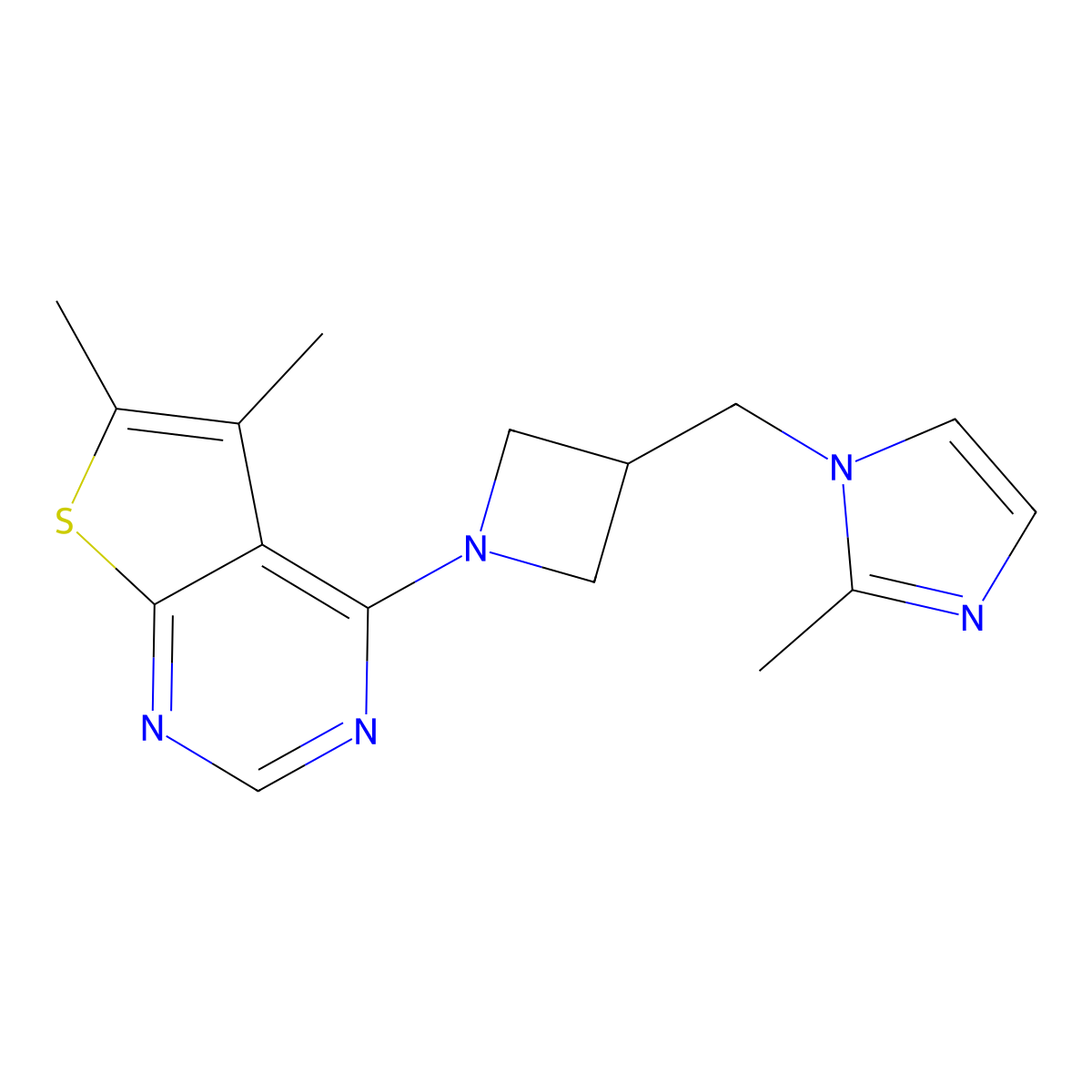 1-[(1-{5,6-dimethylthieno[2,3-d]pyrimidin-4-yl}azetidin-3-yl)methyl]-2-methyl-1H-imidazole molecular structure, CAS 2640885-17-0