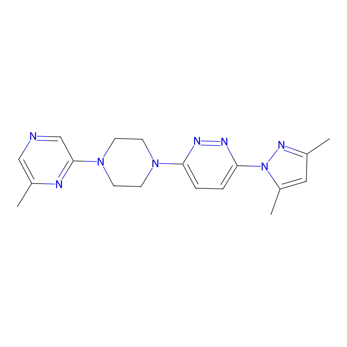 3-(3,5-dimethyl-1H-pyrazol-1-yl)-6-[4-(6-methylpyrazin-2-yl)piperazin-1-yl]pyridazine molecular structure, CAS 2640885-19-2