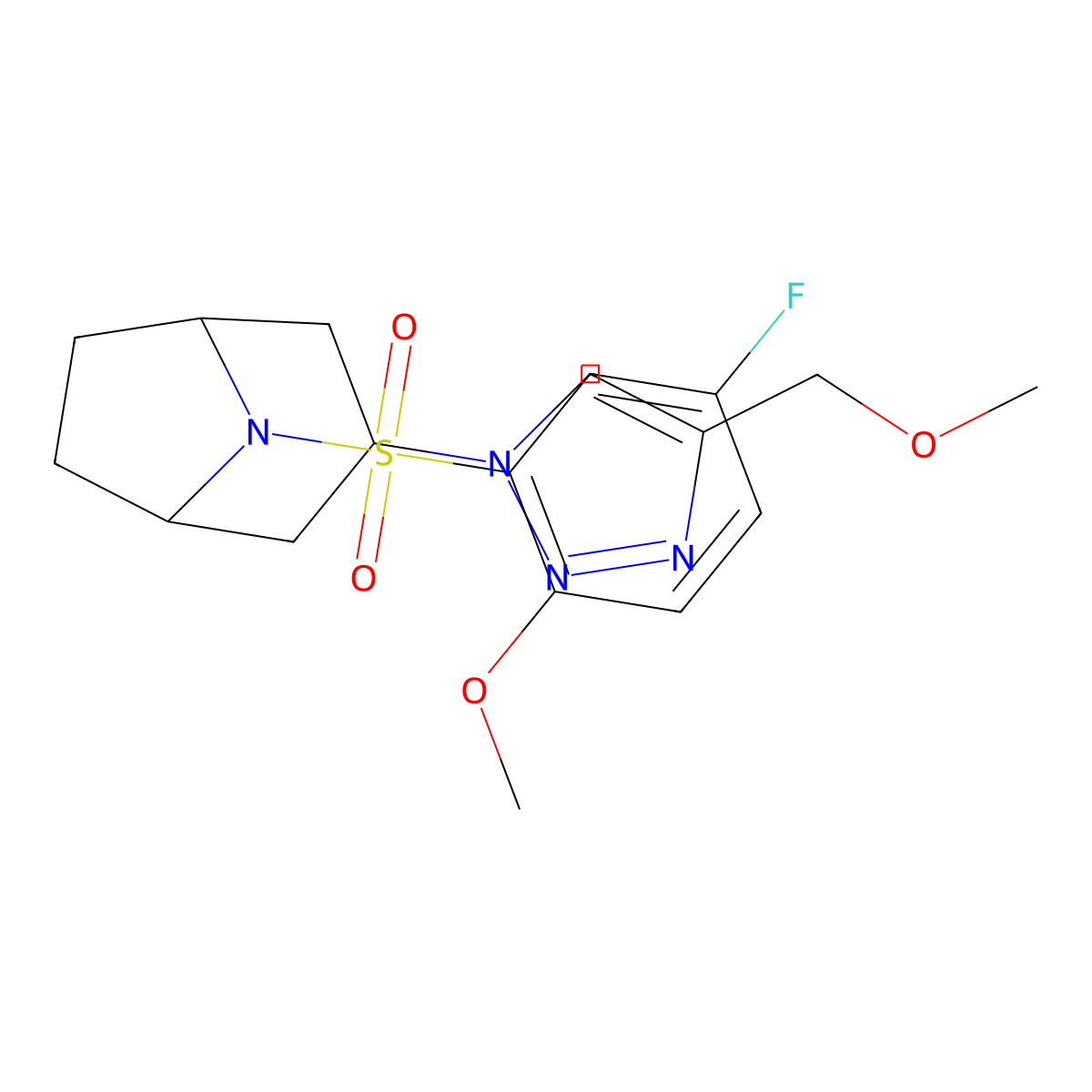8-(5-fluoro-2-methoxybenzenesulfonyl)-3-[4-(methoxymethyl)-1H-1,2,3-triazol-1-yl]-8-azabicyclo[3.2.1]octane molecular structure, CAS 2640885-21-6