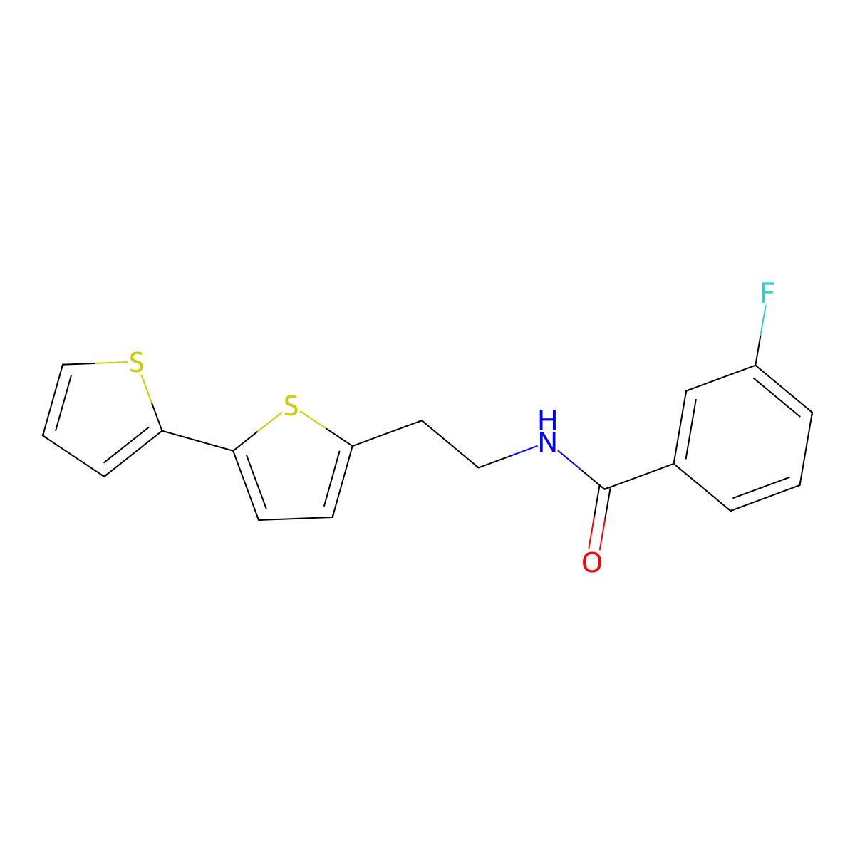 N-(2-{[2,2'-bithiophene]-5-yl}ethyl)-3-fluorobenzamide molecular structure, CAS 2640885-24-9