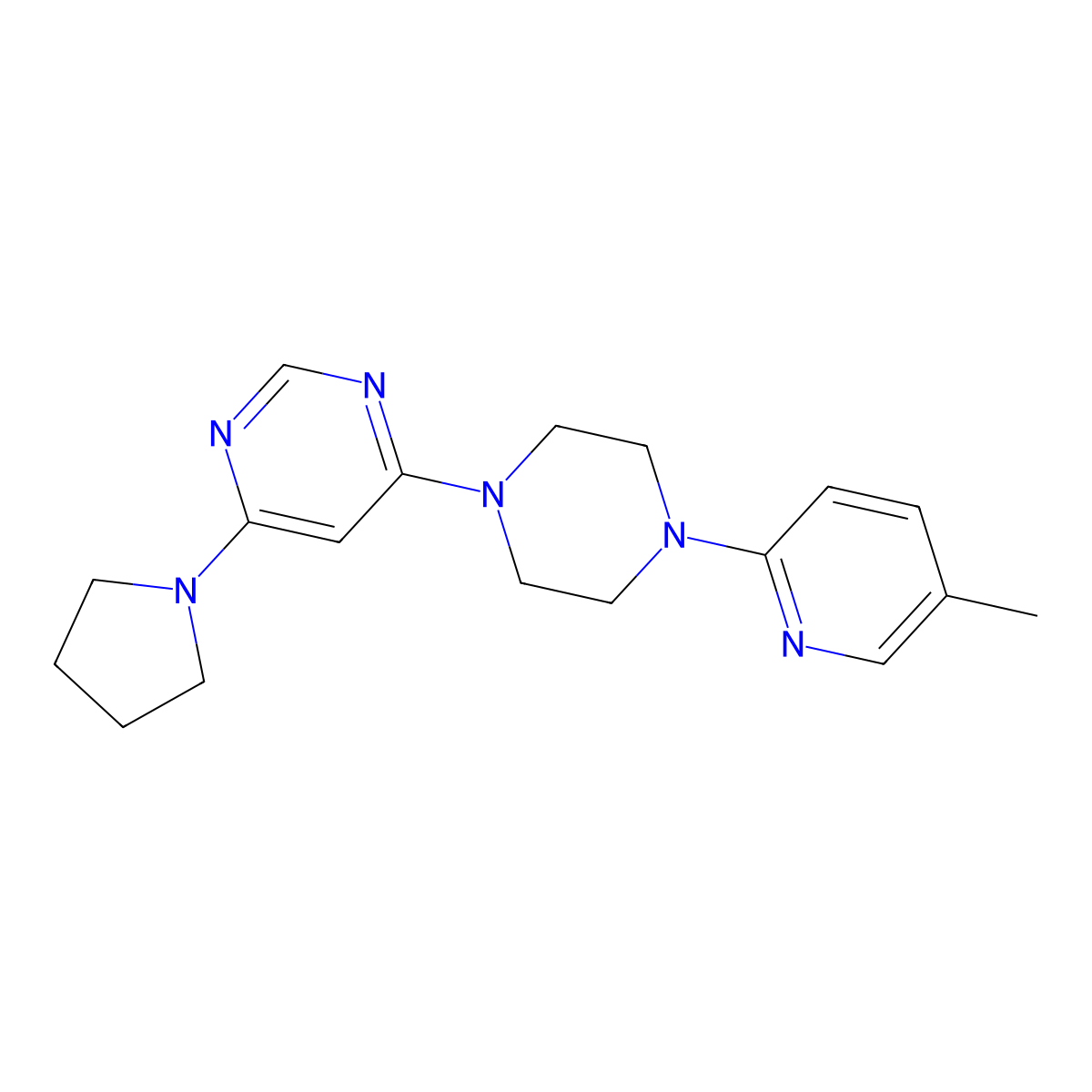 4-[4-(5-Methylpyridin-2-yl)piperazin-1-yl]-6-(pyrrolidin-1-yl)pyrimidine molecular structure, CAS 2640885-25-0