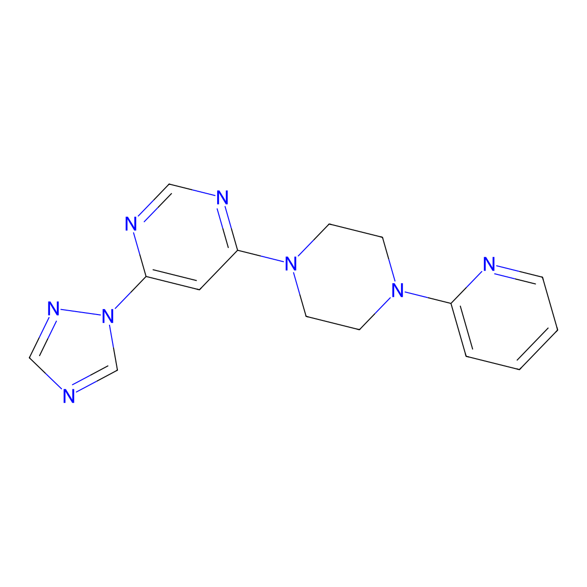 4-[4-(pyridin-2-yl)piperazin-1-yl]-6-(1H-1,2,4-triazol-1-yl)pyrimidine molecular structure, CAS 2640885-29-4