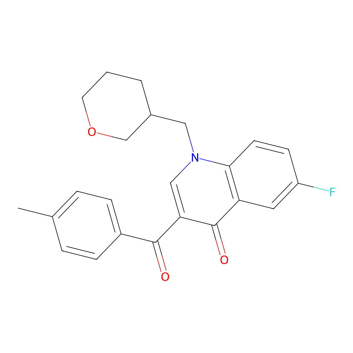 6-Fluoro-3-(4-methylbenzoyl)-1-[(oxan-3-yl)methyl]-1,4-dihydroquinolin-4-one molecular structure, CAS 2640885-33-0