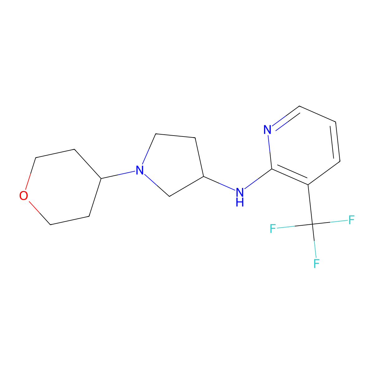 N-[1-(oxan-4-yl)pyrrolidin-3-yl]-3-(trifluoromethyl)pyridin-2-amine molecular structure, CAS 2640885-34-1