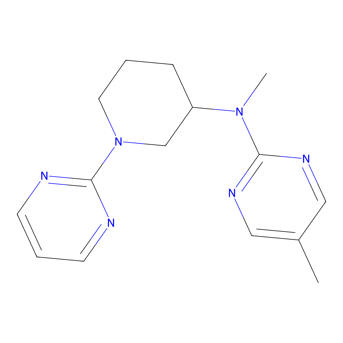 N,5-dimethyl-N-[1-(pyrimidin-2-yl)piperidin-3-yl]pyrimidin-2-amine molecular structure, CAS 2640885-37-4
