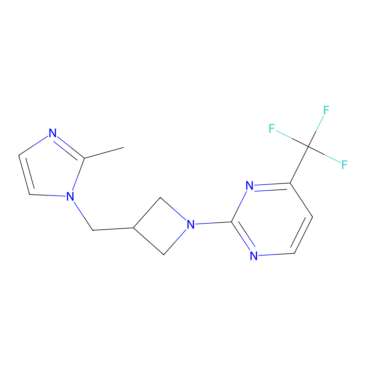 2-{3-[(2-methyl-1H-imidazol-1-yl)methyl]azetidin-1-yl}-4-(trifluoromethyl)pyrimidine molecular structure, CAS 2640885-39-6