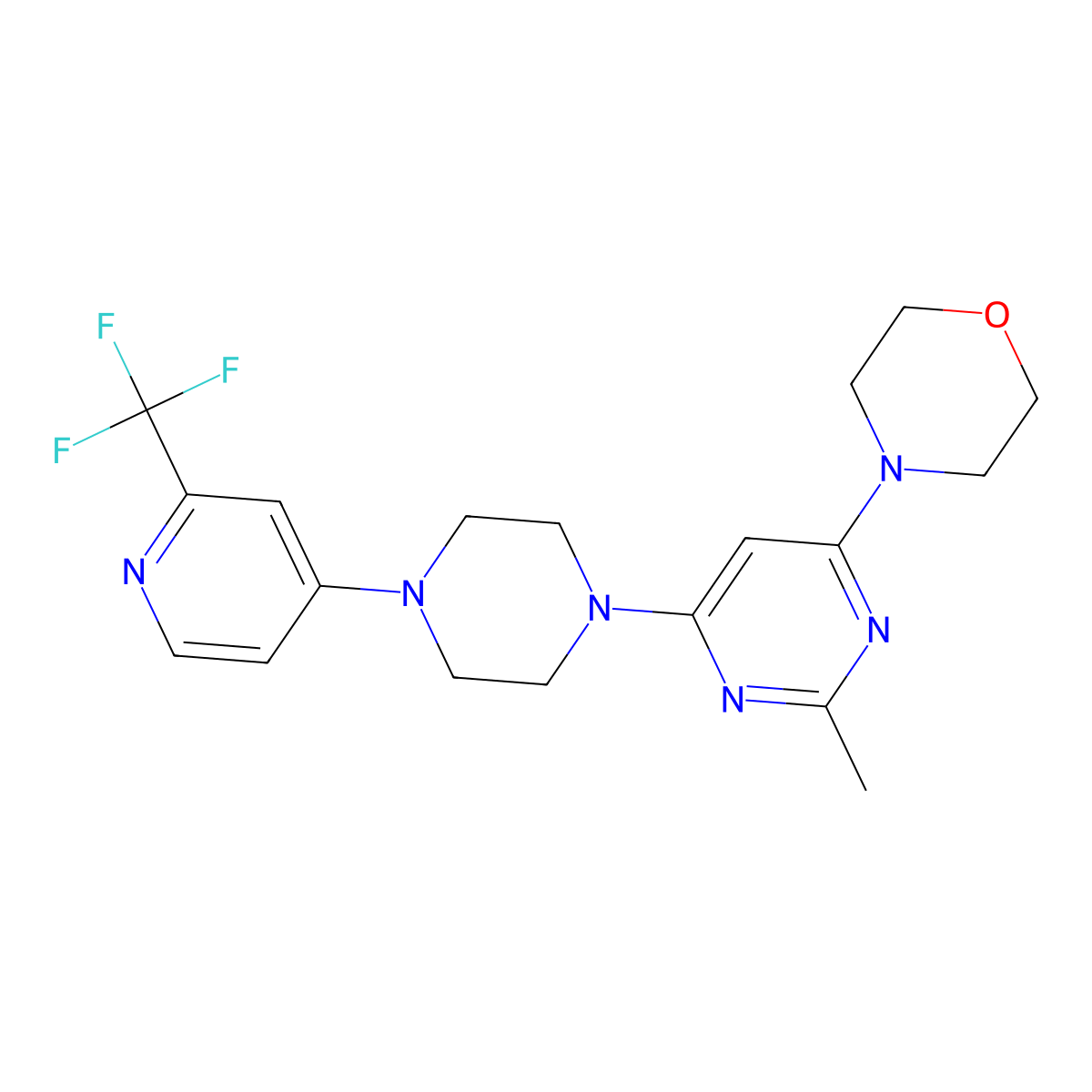 4-(2-Methyl-6-{4-[2-(trifluoromethyl)pyridin-4-yl]piperazin-1-yl}pyrimidin-4-yl)morpholine molecular structure, CAS 2640885-47-6