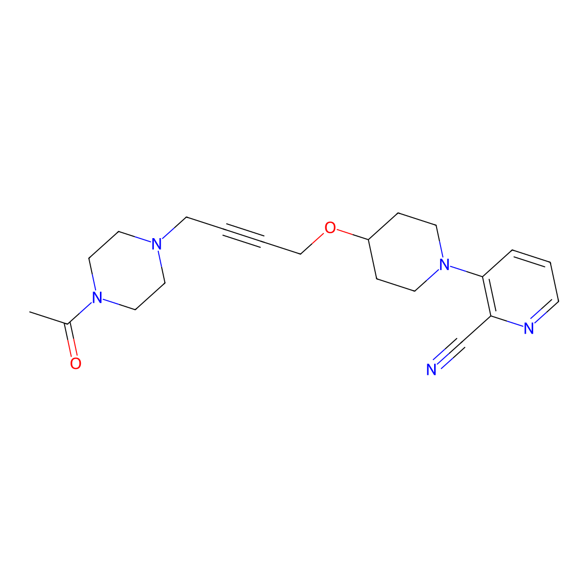 3-(4-{[4-(4-Acetylpiperazin-1-yl)but-2-yn-1-yl]oxy}piperidin-1-yl)pyridine-2-carbonitrile molecular structure, CAS 2640885-50-1