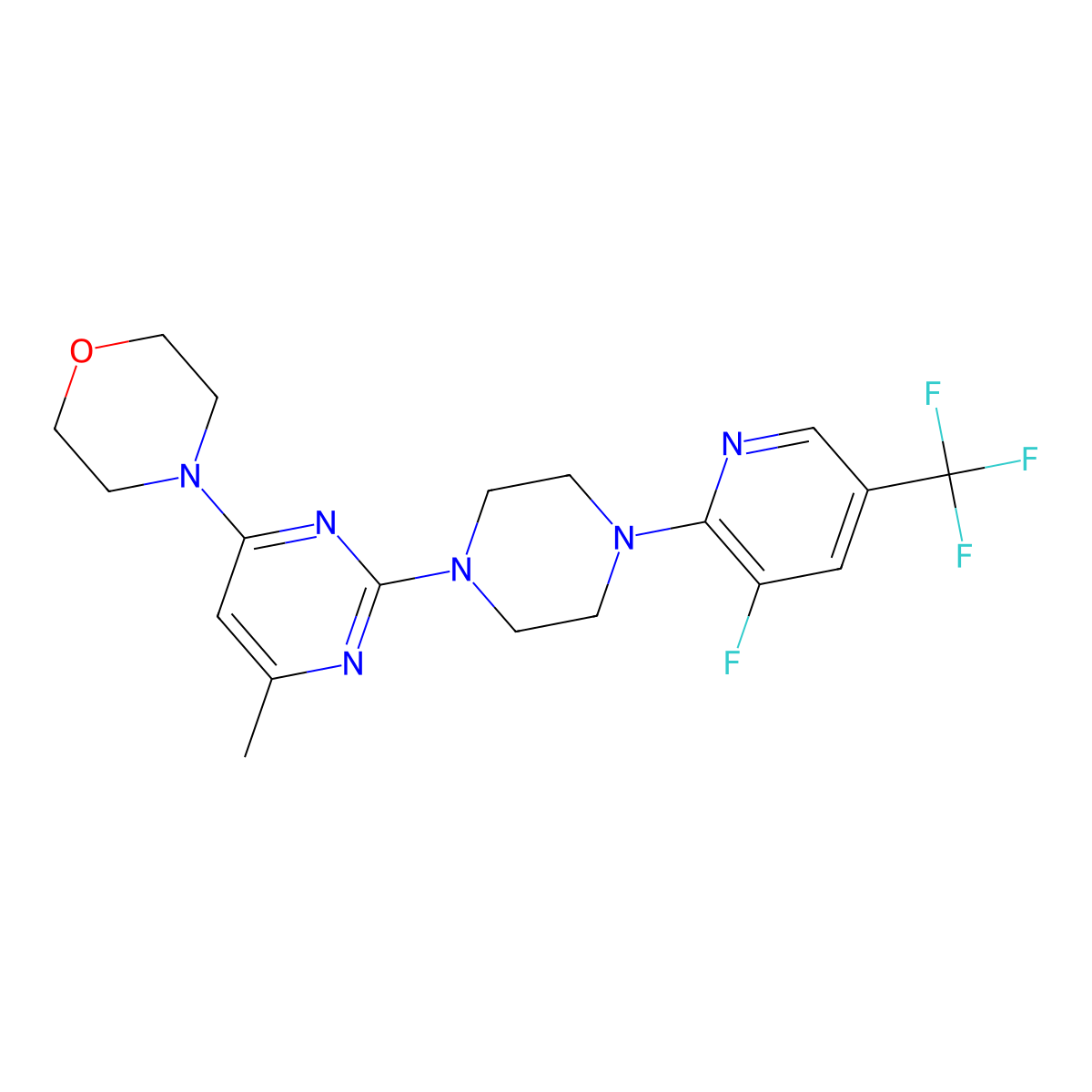 4-(2-{4-[3-Fluoro-5-(trifluoromethyl)pyridin-2-yl]piperazin-1-yl}-6-methylpyrimidin-4-yl)morpholine molecular structure, CAS 2640885-52-3