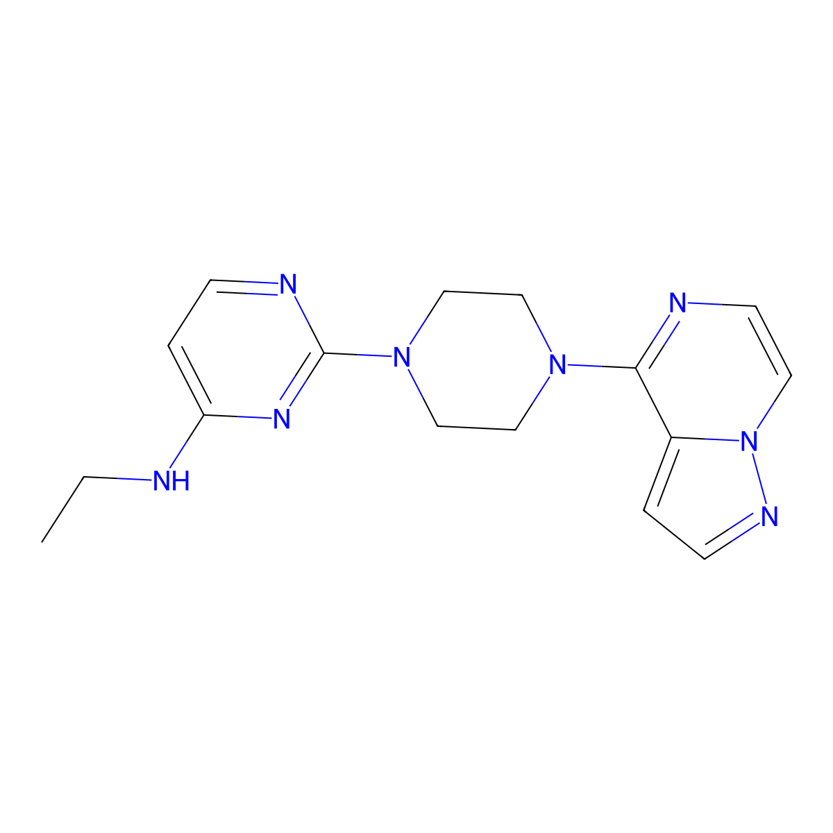 N-ethyl-2-(4-{pyrazolo[1,5-a]pyrazin-4-yl}piperazin-1-yl)pyrimidin-4-amine molecular structure, CAS 2640885-54-5