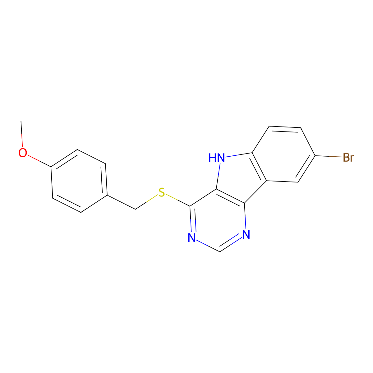 8-bromo-4-{[(4-methoxyphenyl)methyl]sulfanyl}-5H-pyrimido[5,4-b]indole molecular structure, CAS 2640885-59-0