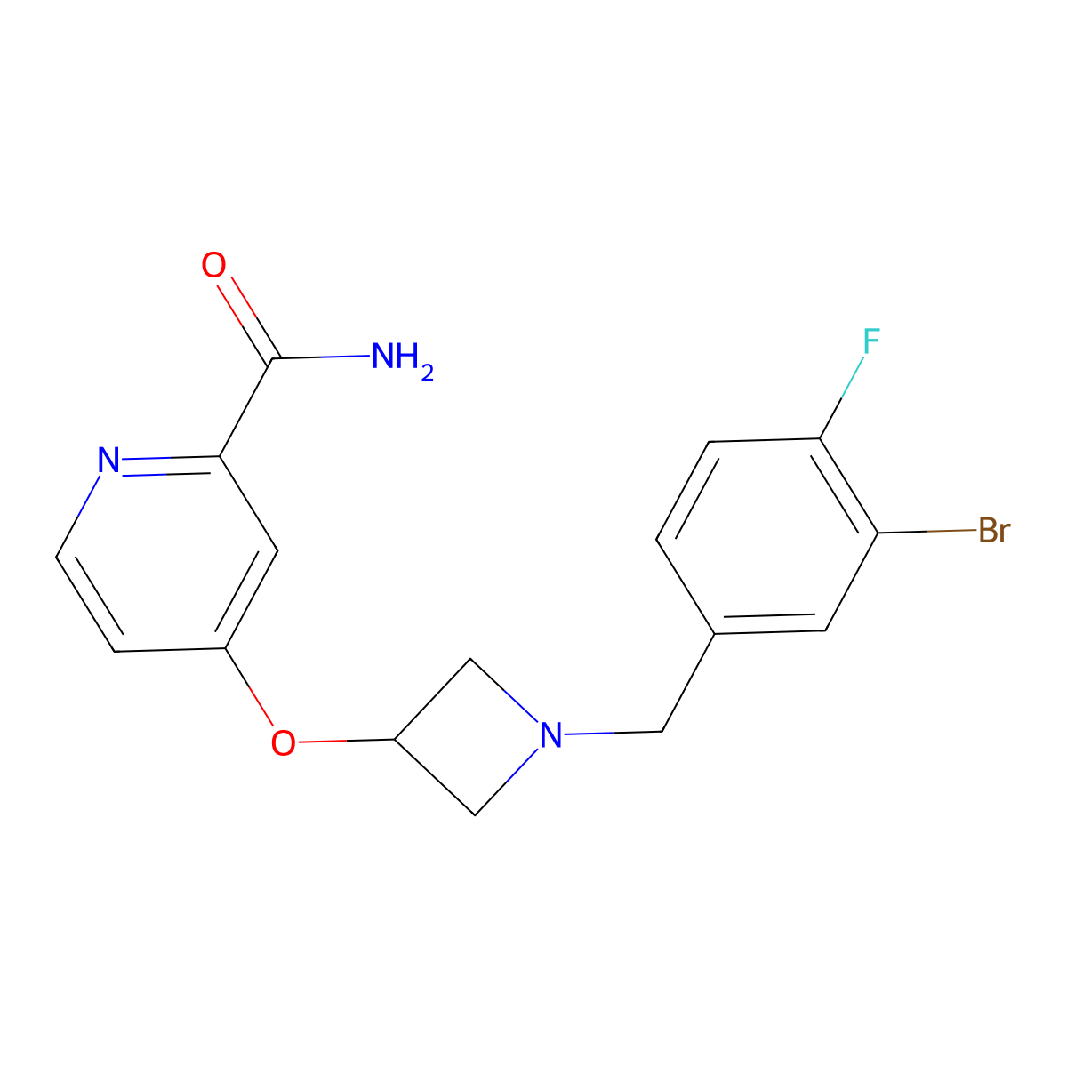 4-({1-[(3-Bromo-4-fluorophenyl)methyl]azetidin-3-yl}oxy)pyridine-2-carboxamide molecular structure, CAS 2640885-61-4