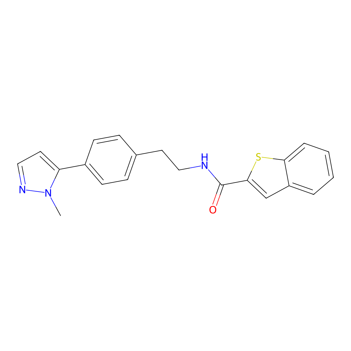 N-{2-[4-(1-methyl-1H-pyrazol-5-yl)phenyl]ethyl}-1-benzothiophene-2-carboxamide molecular structure, CAS 2640885-77-2