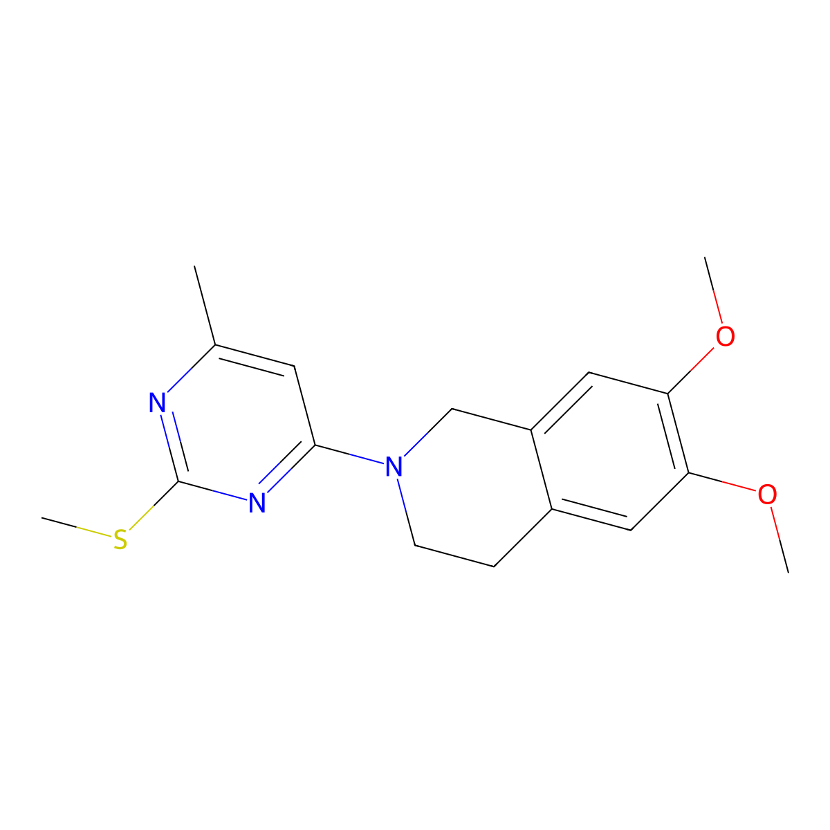 6,7-Dimethoxy-2-[6-methyl-2-(methylsulfanyl)pyrimidin-4-yl]-1,2,3,4-tetrahydroisoquinoline molecular structure, CAS 2640885-78-3