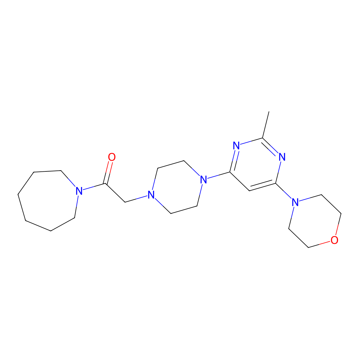 1-(Azepan-1-yl)-2-{4-[2-methyl-6-(morpholin-4-yl)pyrimidin-4-yl]piperazin-1-yl}ethan-1-one molecular structure, CAS 2640885-86-3
