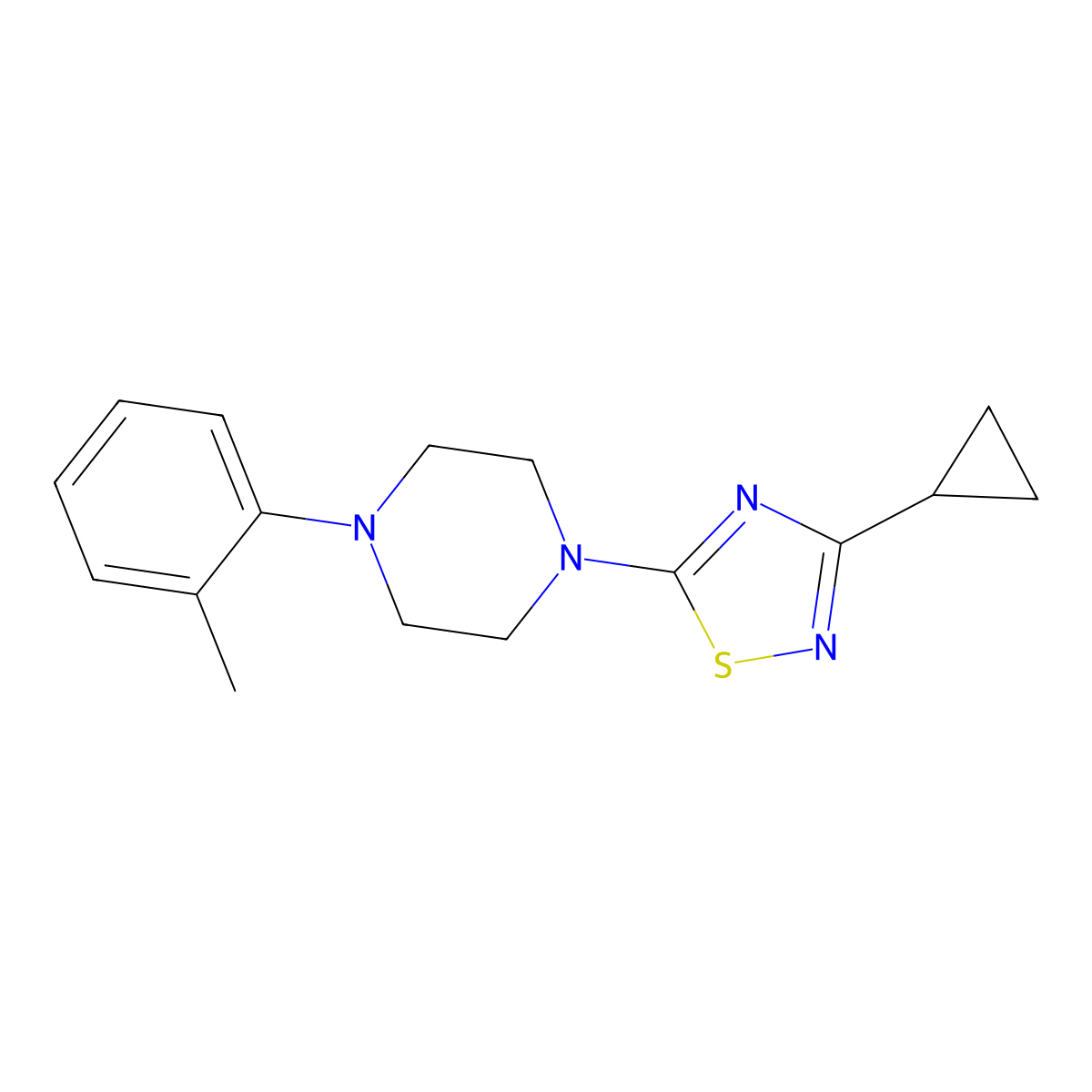 1-(3-Cyclopropyl-1,2,4-thiadiazol-5-yl)-4-(2-methylphenyl)piperazine molecular structure, CAS 2640885-88-5