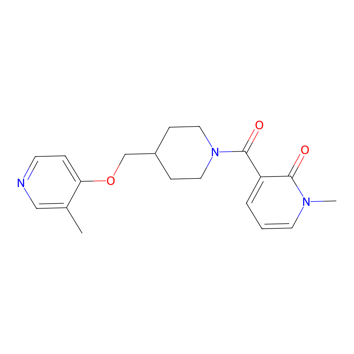1-Methyl-3-(4-{[(3-methylpyridin-4-yl)oxy]methyl}piperidine-1-carbonyl)-1,2-dihydropyridin-2-one molecular structure, CAS 2640885-89-6