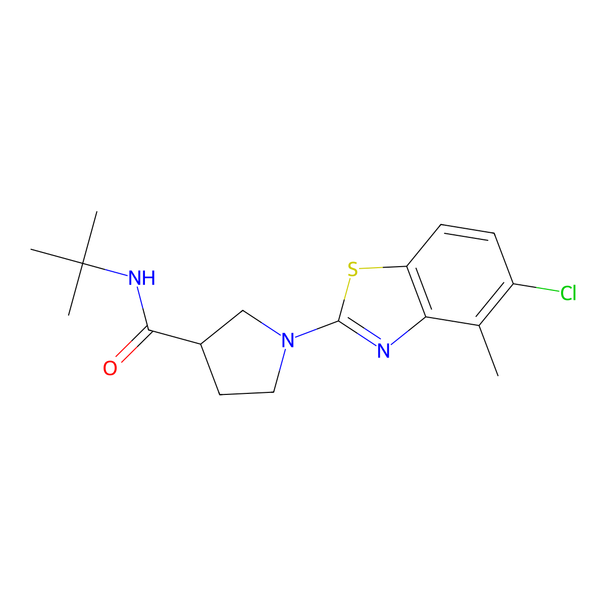 N-tert-butyl-1-(5-chloro-4-methyl-1,3-benzothiazol-2-yl)pyrrolidine-3-carboxamide molecular structure, CAS 2640885-90-9