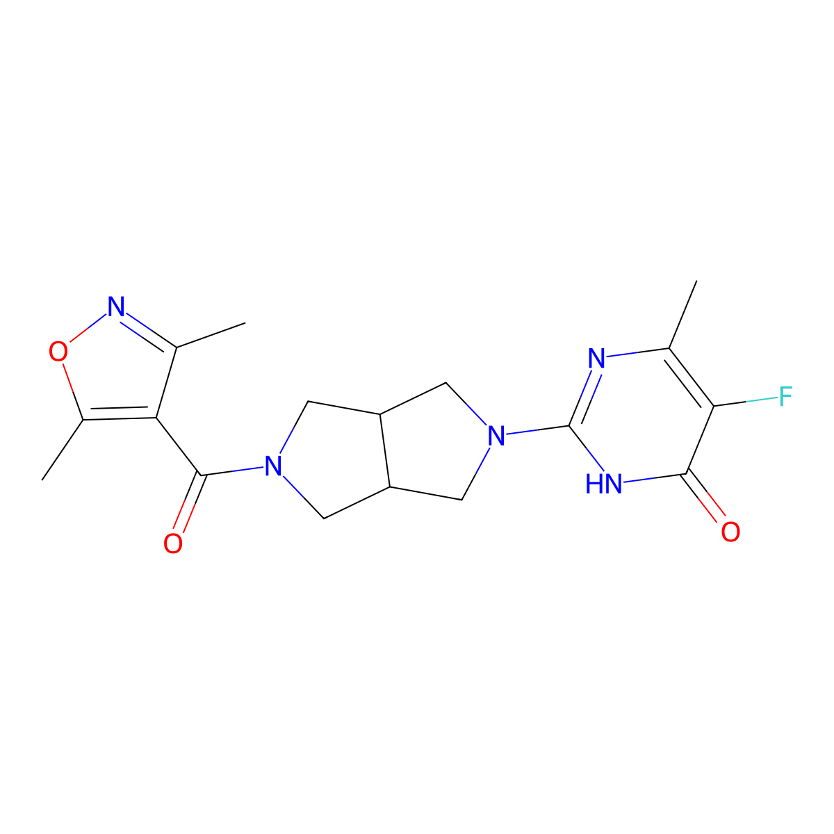 2-[5-(3,5-Dimethyl-1,2-oxazole-4-carbonyl)-octahydropyrrolo[3,4-c]pyrrol-2-yl]-5-fluoro-6-methyl-3,4-dihydropyrimidin-4-one molecular structure, CAS 2640885-99-8