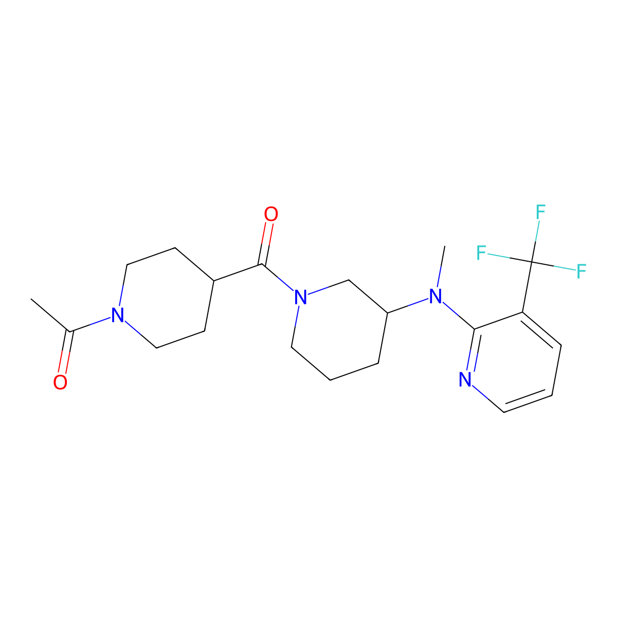 1-[4-(3-{Methyl[3-(trifluoromethyl)pyridin-2-yl]amino}piperidine-1-carbonyl)piperidin-1-yl]ethan-1-one molecular structure, CAS 2640886-01-5